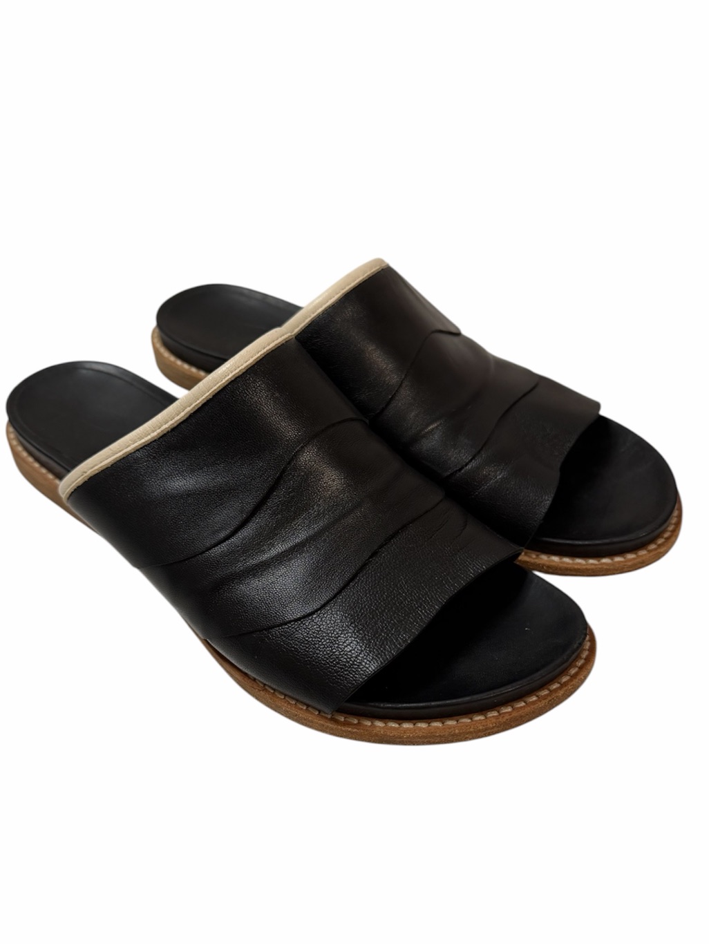 Zero + Maria Cornejo Leather Slide Sandal Cream Trim